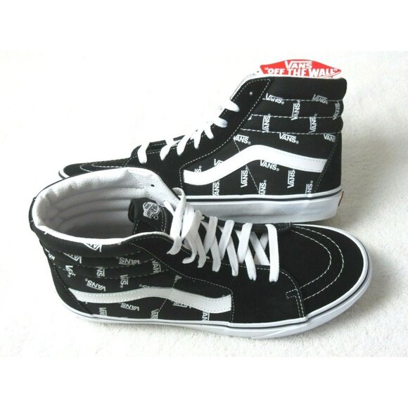 Vans Men's Sk8-Hi Logo Graphic Black True White Canvas Suede shoes Size 11.5 NIB - Picture 1 of 5